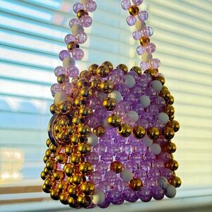 Mini Gold, Purple, & White Beaded Purse